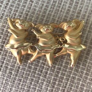 Vintage Three Little Ballerina Pigs Broach, Gold-toned, 2” x 1”